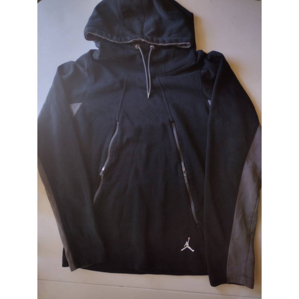 Jordan Brand Black Grey Tech Fleece Hoodie Dual Zip Pockets Mens Large L